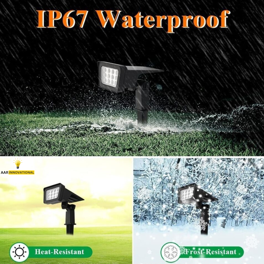 Solar Spotlight - 600LM LED, IP67 Waterproof, 2 Brightness Modes, 2200mAh Battery, Dusk to Dawn for Yard, Pathway, Garden