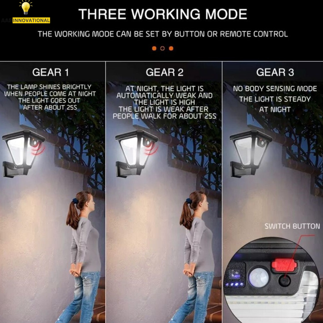 2000LM Solar Flood Light 3 Modes Motion Sensor IP65 Waterproof Outdoor Security