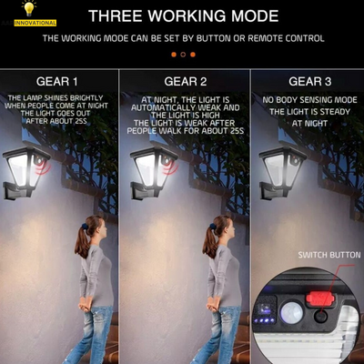2000LM Solar Flood Light 3 Modes Motion Sensor IP65 Waterproof Outdoor Security