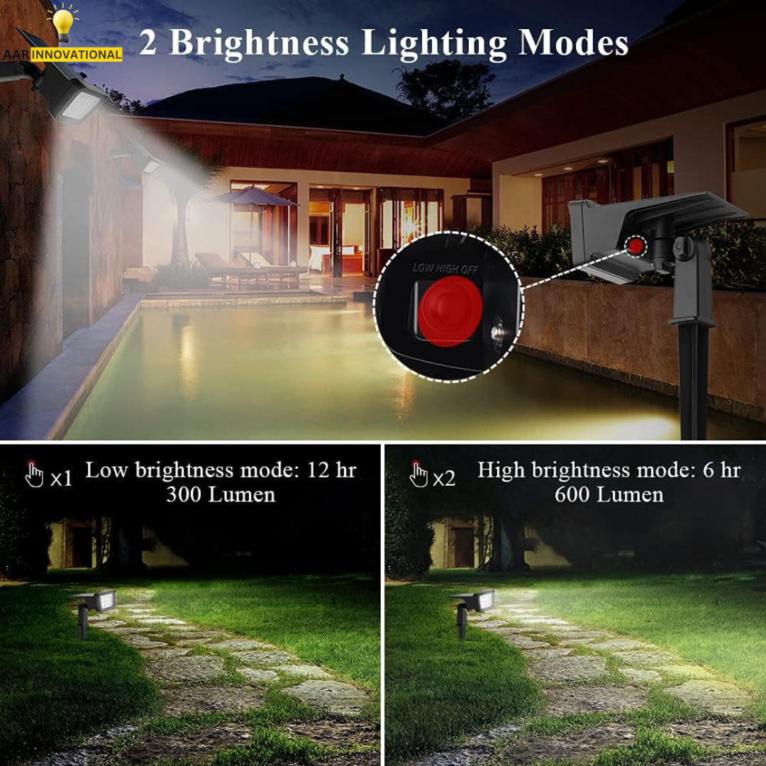 Solar Spotlight - 600LM LED, IP67 Waterproof, 2 Brightness Modes, 2200mAh Battery, Dusk to Dawn for Yard, Pathway, Garden