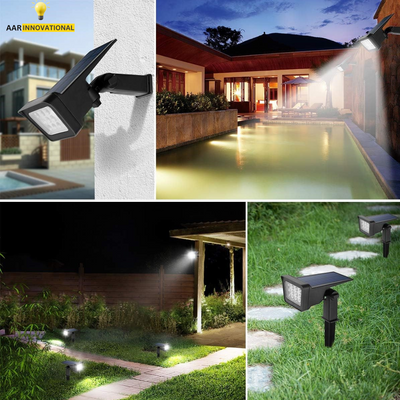 Solar Spotlight - 600LM LED, IP67 Waterproof, 2 Brightness Modes, 2200mAh Battery, Dusk to Dawn for Yard, Pathway, Garden